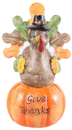 YIZITU Estatua de resina de calabaza y pavo de Acción de Gracias, adorno de cosecha de otoño