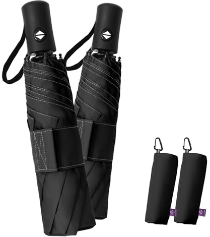 LILAC Compact Travel Windproof Umbrella, 43 Auto open/close Folding Quick Dry Umbrellas for Rain, Lightweight Portable Small for Backpack Car, Thoughtful Gift for Women Men Kids, TSA Approved, 2-Black