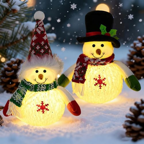 Décoration de Noël bonhomme de neige avec éclairage - Figurines de Noël d'intérieur - Figurines de bonhomme de neige - Figurines de décoration de Noël - Décoration de table de Noël - Figurine de Noël