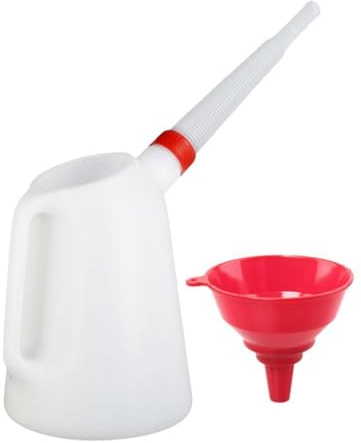 TTETTZ Broc Blanc avec Bec Verseur et Bouchon, Pichet d'huile Récipient Gradué Verseuse pour Moteur Cruche de Vidange avec Bouchon Anti Poussière et Bec Allongé Approprié pour Les Ateliers, 2 L
