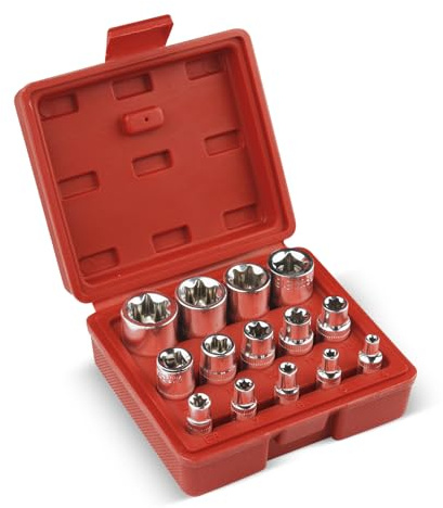 Lot de 14 douilles E-TORX de qualité supérieure - Kit de douilles Torx externes professionnelles - Étui de rangement inclus - Jeu de douilles Torx extérieures - E4 - E24