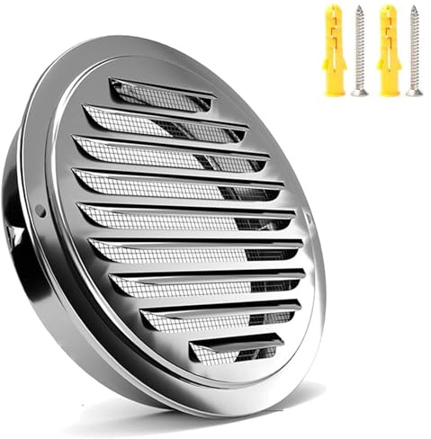 50mm-300mm Silver Stainless Steel Flat Vent Covers, With Built In Insect Screen Wall Vent, Exhaust Outlet Hood HVAC, For Connecting Conduit Or Hose(130mm/5.1in)