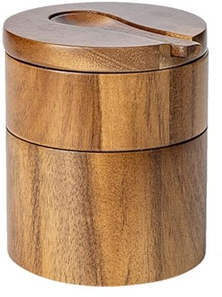 Wood Salt Container - Cellar Box, Sealer Pinch Bowl | Home Olive Wood Salltt Cellar Spoon Lid Handmade Elegant Sallt Pig Capacity, Natural Design Spoon Marble Lid Salltt Pig for Kitchen