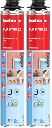 Fischer Pistolenschaum PUP S 750, Montageschaum Für Verfüllung, Dämmung & Isolierung, Luftdichter Und Wasserfester Bauschaum Für Schaumpistolen, 750 Ml (Packung mit 2)