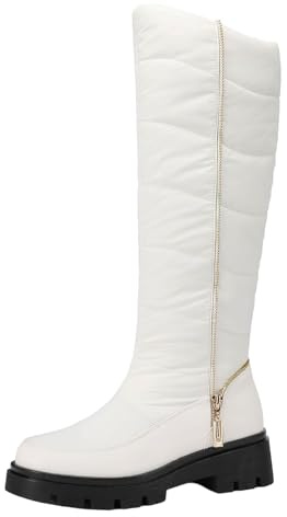 Generisch Overknee Boots Women's Slouchy Boots, Ankle Boots, Pointed Toe Platform Heel, Long Shaft Knee High Boots, Winter Warm Leather Fashion Comfort Dressy Boots, Casual Boots, 02 white, 4 UK