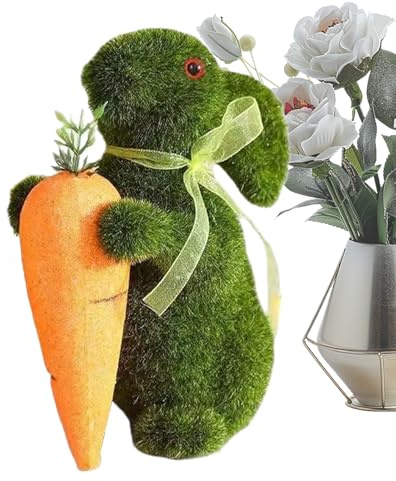 Beflockte Hasenfigur - 5,7 Zoll Skulptur Weicher, grüner beflockter, Dekofigur Für Hausgarten, Frühling, Frühling, Welche