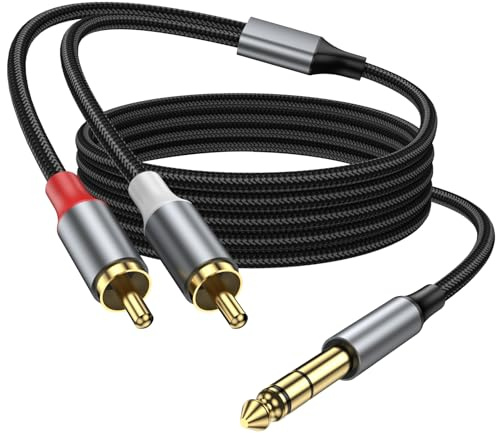 KAYQINHO 1/4 à double câble audio RCA 2M, 6.35mm Jack stéréo à RCA Male Audio Y Splitter câble pour récepteur AV, amplificateur, haut-parleur.
