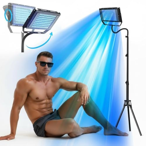 Jitesy Solarium för hemmet – 5 belysningsnivåer och 2 lägen | 460 NM & 480 NM solbränning, 50 W | blått ljus solbränningsljus för ansikte och kropp | dubbel hållare ansiktsbrunare