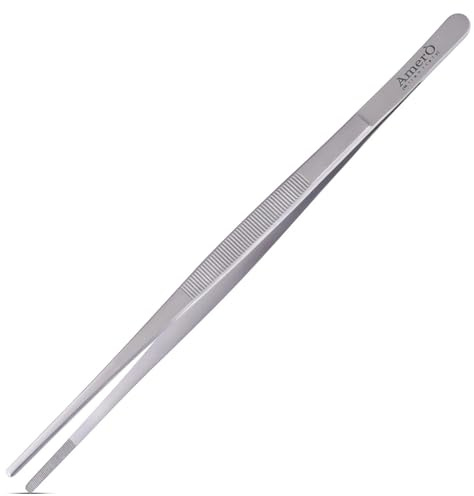 Stainless Steel Tweezer Tongs – Precision Gripping Kitchen & Food Tongs – Fine Tip Tweezer Style – for Cooking, Plating, BBQ & Garnishing