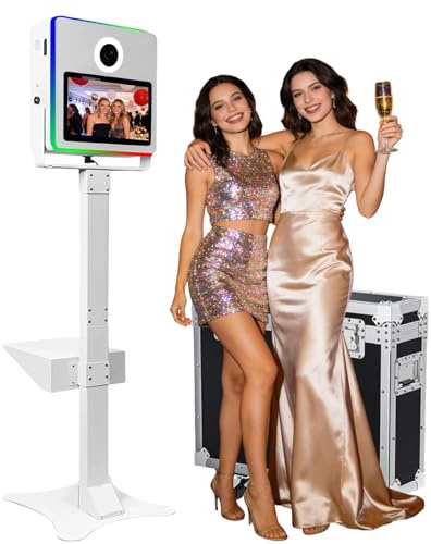 Photomaton portable avec écran tactile de 15,6, appareil photo reflex numérique avec étui de transport pour fête de mariage, location de mariage (blanc, cabine photo)