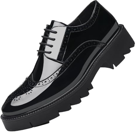 Zapatos Oxford Hombre De Cuero Charol Zapatos Derby con Plataforma Tacón Grueso Y Punta De ala Mocasines Formales For Boda Y Negocios(41 EU)