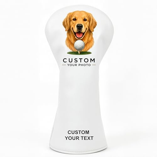 Customised Golf Headcovers for Driver Fairway Wood Hybrid, Personalised PU Leather Waterproof Club Covers with Photo Logo Name Text, Unique Pet Funny Golf Gifts Present for Men Women