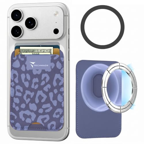 TECHMADE Korthållare kompatibel för iPhone, adapterring ingår - plats för 3 kort eller kontanter, snabbt utdragningssystem - RFID-blockering, veganskt konstläder, Blå djur, Taglia Unica, Avslappnad