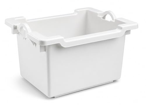 HELGUEFER Cubeta plastico Apilable 100L | Caja Plastico Almacenaje Resistente y Ergonómica, Polietileno, 770x600x430mm | Uso Alimentario y Industrial | Fácil Limpieza