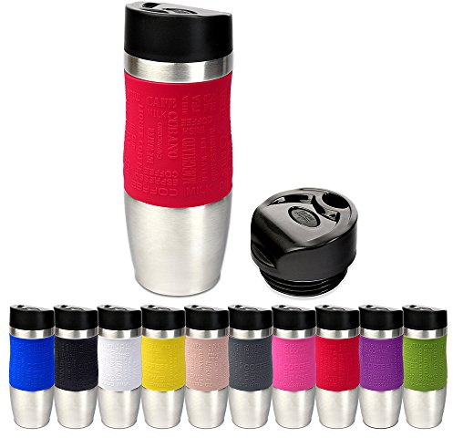 Schramm® Thermobecher in 10 Farben, mit Ersatzdeckel, isoliert, ca. 400 ml, Farbe: Rot