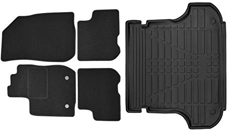 J&J AUTOMOTIVE | Velours Fußmatten + Kofferraumwanne Set Für Logan 2, MCV/Kombi 2013-2020, Genaue Passform, rutschfeste Untregrund, mit Hoher Rand