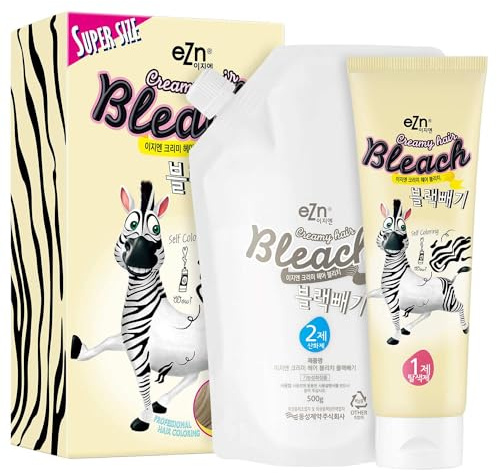 eZn Super Rich Cream Hair Bleach (25oz, 250g+500ml) Korean Permanent Long Hair Color Marula Seed High-Lifting Formula Minimal Damage Enriched with Jojoba Seed Oil, Argan Kernel Oil (Super Size)