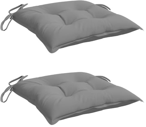 vidaXL Stuhlkissen 2 STK., Sitzkissen mit Bändern, Sitzauflage Outdoor Indoor, Stuhlauflagen Kissen für Gartenstuhl, Grau 40x40cm Oxford-Gewebe
