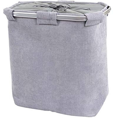 Wäschesammler HWC-C34, Laundry Wäschebox Wäschekorb Wäschebehälter mit Netz, 2 Fächer 56x49x30cm 82l - cord grau