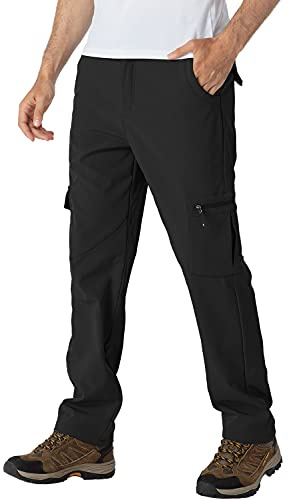 donhobo Men's Waterproof Trousers,Winter Walking Softshell Fleece Lined Outdoor Warm Hiking Climbing Camping Snow Ski Pants with Multi-Pockets Black 30