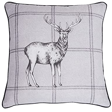 Sleepdown Kissen mit Hirsch-Motiv, gebürstete Baumwolle, gefüllt, 45 x 45 cm, Grau