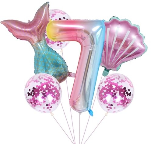 Meerjungfrau Geburtstag Party Dekoration Set 7 Jahre Mädchen Bunt Meerjungfrau Ballon 40 XXL Zahl 7 Zahlen Ballon 7. Kinder Geburtstag Mädchen FolienBallon LatexBallons meerjungfrau Ballon Deko