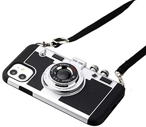 Hokycusvi Emily in Paris Phone Case for iPhone 13, 3D Retro Camera Phone Cover Cool Anime iPhone 13 Crossbody case with Neck Strap for Girls Women (iPhone 13 case) Black
