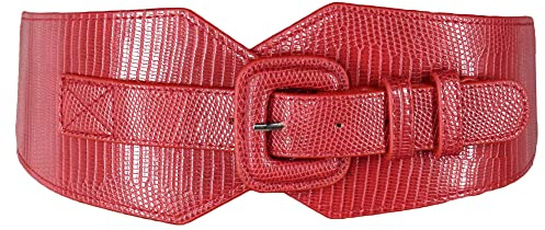 TeeYee Damen Elastischer Gürtel Breite Taillengürtel Verstellbar Dehnbare Mittelalter Cinch Belt Stretchgürtel Vintage Obi Belt 203 rot