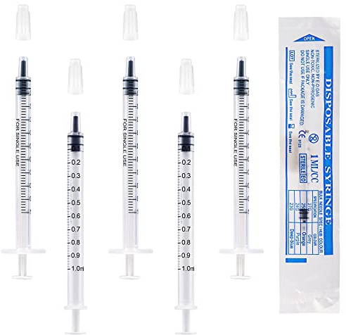 50pcs Siringhe 1 ml con Cappuccio(Senza Ago),Siringa di Plastica,Siringhe Monouso per la Misurazione di Liquidi, Laboratori Scientifici, Alimentazione Degli Animali Domestici