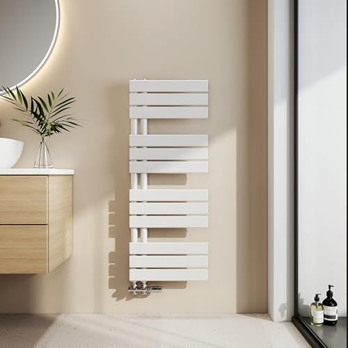 EMKE Toallero Baño Radiador Plano, 1041 x 400 mm, Blanco,456 W | secador de Toallas con conexión Lateral, radiador secador de Toallas de Agua Caliente,toallero de Paneles
