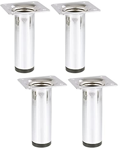 WAGNER Möbelbein/Tischbein/Möbelfuß Classic Retro 4tlg. Set - Ø 30 x 100 mm, integrierte Anschraubplatte 60 x 60 mm, Innengewinde Ø 10 mm, Stahl verchromt - 12151014