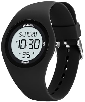 Gosasa Casual Simple Estilo Silicona Correa Mujeres Hombres Deportes Relojes 30M Impermeable, Digital-Negro Blanco