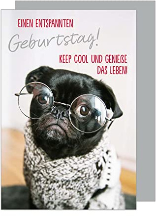 Edition Seidel Premium Geburtstagskarte mit Silberprägung und Umschlag. Glückwunschkarte Grusskarte Billet Geburtstag Happy Birthday Mann Frau Sprüche Hund lustige Karte (G3322 SW023)
