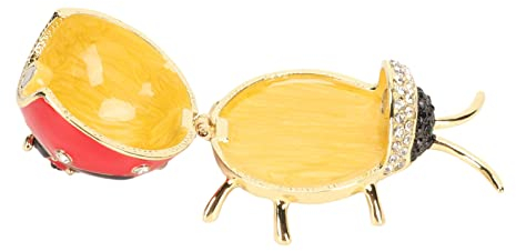 Marienkäfer Schmuckkästchen, Ei-Schmuckkästchen mit Scharnier, Handbemalt, Rot, Emaille, Kristall, Handbemalt, Ringe, Ohrringe, Schmuck, Aufbewahrungsbox, Ornament