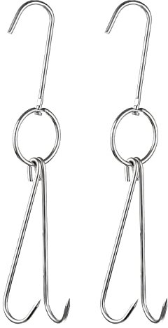 sourcing map 14.9'' Double Meat Hooks, 0.23'' Thickness Stainless Steel Smoker Hook Tools for Grill Cooking Fish Chicken, Pack of 2
