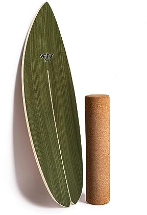 WAHU Balance Board Palm Green | 3in1 Set | Surf Balance Board aus 100% Holz mit Rocker Shape & Rolle | Gleichgewichtstrainer für Kinder & Erwachsene | Fitness & Spaß Zuhause