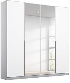 Rauch Möbel Alabama, Kleiderschrank, Farbe Weiß/Seidengrau, Breite 181 cm | Schrank, 4-türig, mit Spiegel, Zubehör Premium, für Schlafzimmer, Kinderzimmer, Garderobe, Flur
