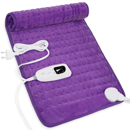 Manta Electrica Lumbar, Manta eléctrica para espalda, cuello, hombros y vientre con función de apagado automático, Franela Suave Morado, 30 X 60 cm