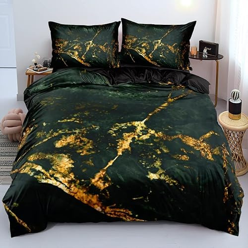Luowei Bettwäsche 135x200 cm 2tlg Marmor Grün Gold, Mikrofaser | Oeko-TEX Atmungsaktiv Bettwäsche Set Modern Ästhetisches Design Bettbezug mit Reißverschluss und Kissenbezüge 80x80cm