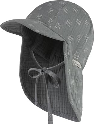 Sterntaler Schirmmütze Punkte Musselin mit Nackenschutz und Bindeband für Jungen - Baby Mütze mit grafischem Punktmuster - Sonnenkappe aus Baumwolle