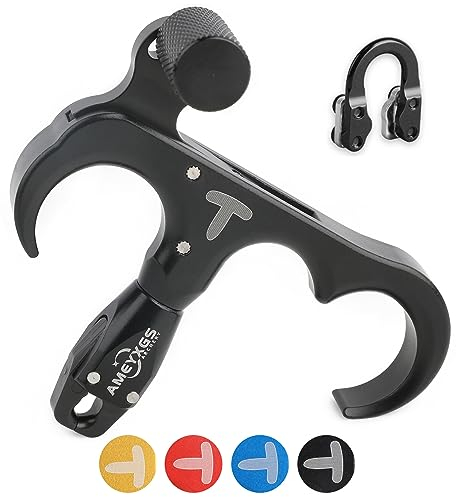 surwolf Bogenschießen Auslösehilfen mit D Loop Seil Compoundbogen Daumenauslöser Release Aids für Compoundbogen-Zubehör RH&LH (Schwarz+D Loop)