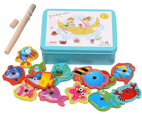 TNSLAND Juguete de Madera Montessori - Juego de Pesca Magnético para Niños de 2 Años - Juguetes Educativos para el Desarrollo