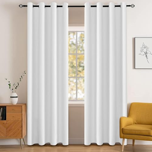 YSTELLAA Vattentätt Mörkläggningsgardin 2 Stycken, 140 X 160CM, Termiska Gardiner Med Öljetter, Ljustäta Sovrum, Ogenomskinliga Ljudisoleringsgardin, För Sovrum Och Vardagsrum, Vit | Värmeisolerande gardin med öljetter mot kyla, bullerskydd, perfekt för vardagsrum, sovrum, utomhus terrass