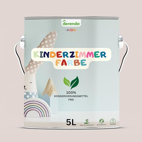 derendo Kinderzimmer Wandfarbe – Umweltfreundlich, Geruchsneutral, Hohe Deckkraft, Schadstofffrei – Farbenfrohe Auswahl pastellfarben Farbe (Einhornrosa Rosa, 5 Liters)