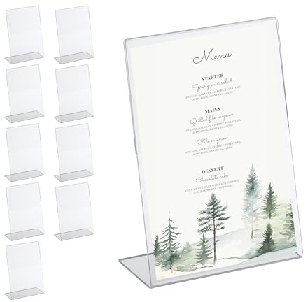 Relaxdays Tischaufsteller 10er Set, A5 Aufsteller, Thekenaufsteller Menükarten, Werbung & Hochzeit, Acryl, transparent