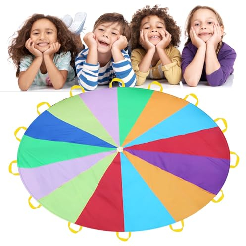 Schwungtuch Kinder 2 M | Regenbogen Schwungtuch Groß | Fallschirm Bunt Mit Griffen Für Kinder | Fallschirm Spielzeug Für Schule Familie Outdoor Pädagogisches Sportspiele Kooperative