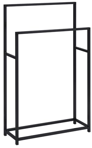 IDIMEX Porte Serviette DALIO pour Salle de Bain - Porte Serviette sur Pied en Métal Noir, Design Moderne et Simple avec 2 tringles, idéal pour Ranger des Serviettes