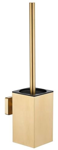 WC-Bürste und Halter, gebürstetes Gold, quadratisch, wandmontiert, Toilettenschüsselbürste mit Deckel, Edelstahl, Reinigung, WC-Bürstengarnitur für Badezimmer