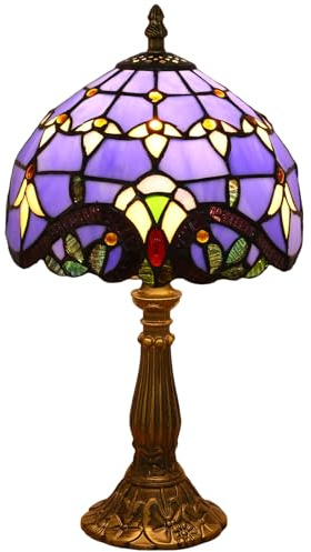 FUMAT Tiffany Tischlampe, Kleine Retro Lampe, Deko Tischleuchte Nachttischlampe, Handcraft Bunte Glas Lampenschirm, für Schlafzimmer Wohnzimmer Büro
