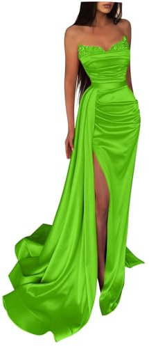 Genérico Vestidos de Fiesta con Lentejuelas y Hombros Descubiertos Vestido de Noche Largo de Sirena con Cuentas de satén para Mujer Vestido de Fiesta Formal con Abertura Lime Green 14